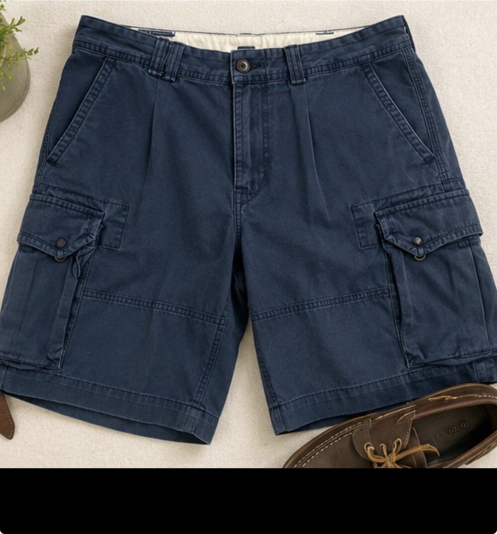 Polo Ralph Lauren Navy Cargo Shorts Men’s Pleated Cotton Size 38